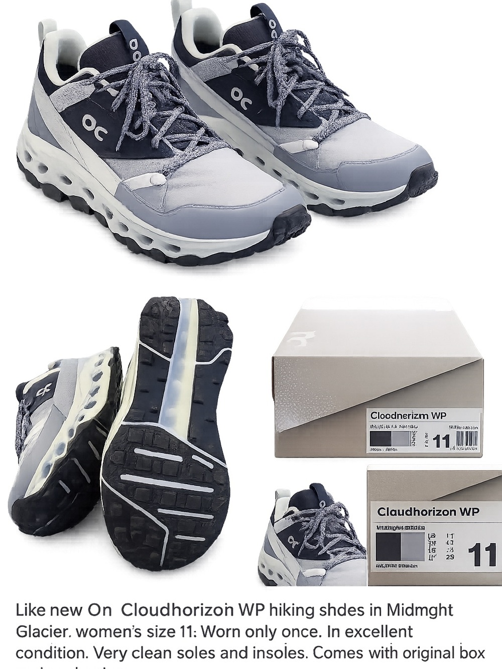 On Cloudswift Cloudhorizon WP Hiking Shoes - Midnight Glacier women’s size 11